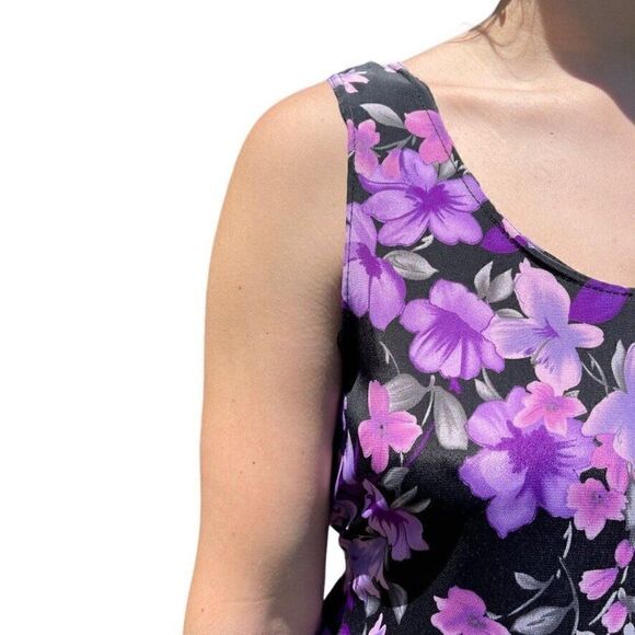 Vintage 90s Womens Purple Floral Tropical Hawaiian Mini Scoop Neck Dress Sz M - Picture 8 of 8